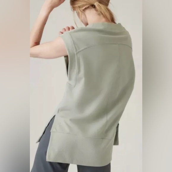 ATHLETA Retroterry V-Neck Sweatshirt Tee Sleeveless in Fern Green, Size L - Picture 2 of 16